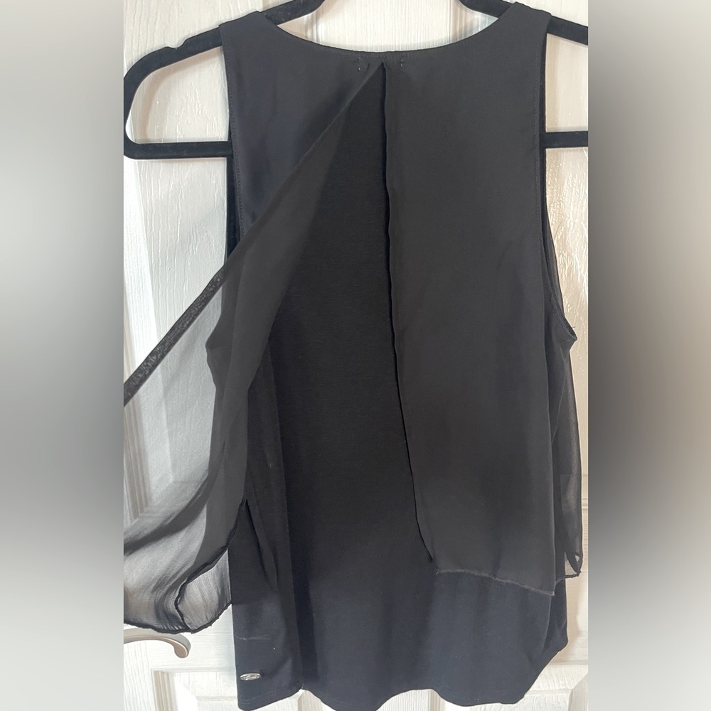 GUESS- Adorable Black Sleeveless Tank Top with sheer Overlay to dress it up!